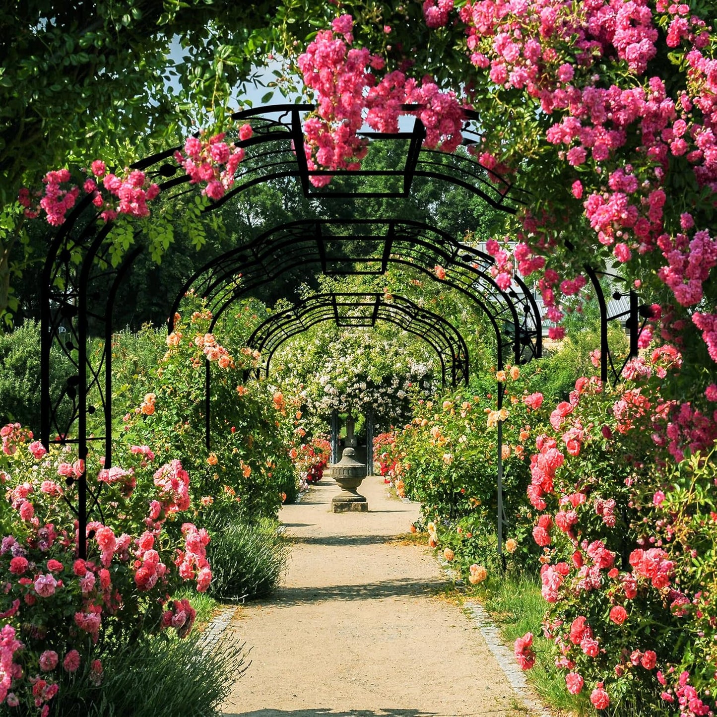 Metal Garden Arch 98.4" H Garden Arbor Trellis for Outdoor Climbing Plants Support Rose Lawn Tall Large Wedding Archway (Black, XL)