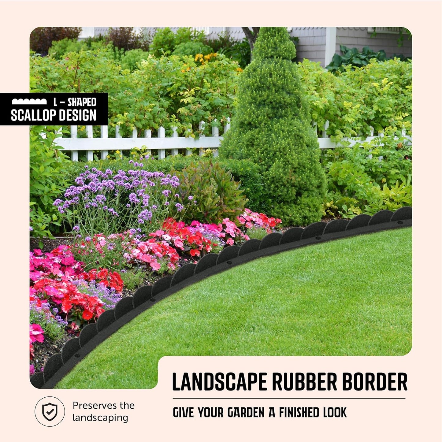 Playsafer L Shaped Flexible Rubber Scalloped Edger for Lawns Landscaping and Playground | Easy No Dig Installation| 4' Long (6, Dark Gray)