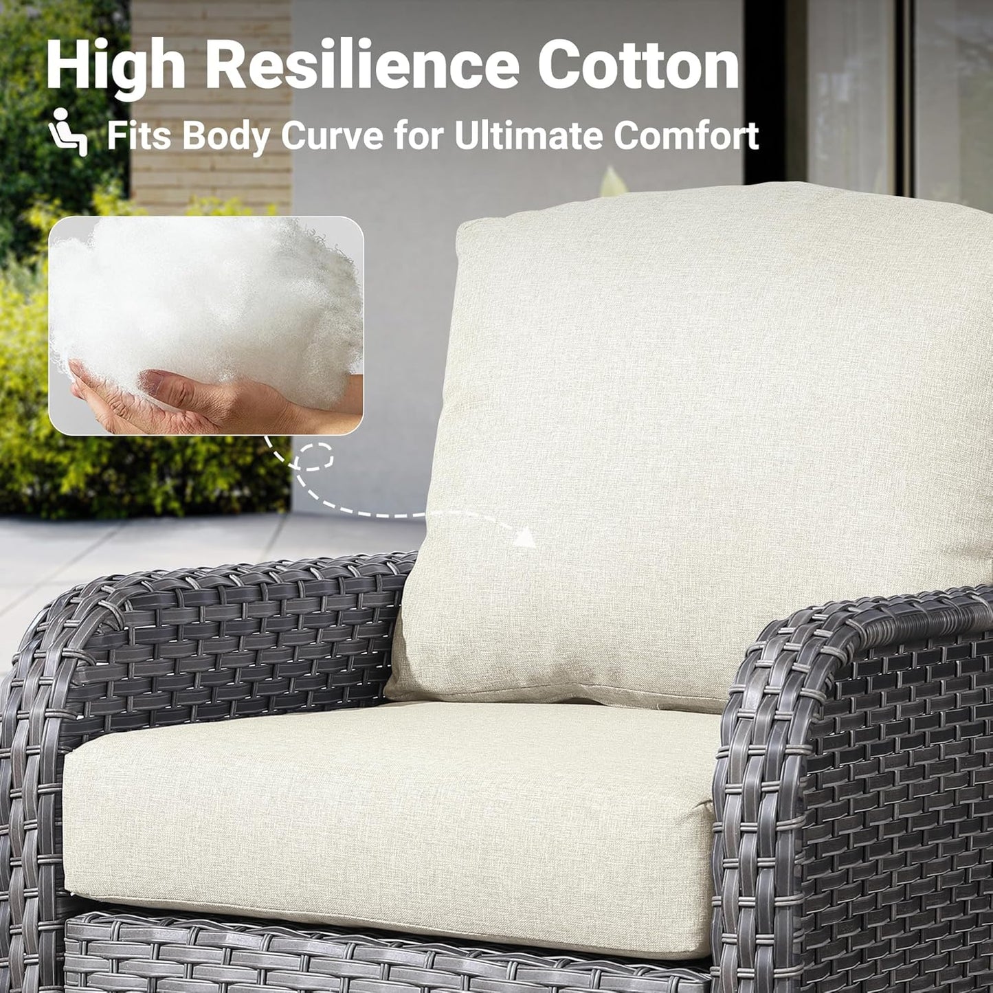 ovios 4 Pieces Patio Furniture Set with 25" Fire Pit, Outdoor Wicker Chairs of 4, All Weather High Back Rattan Chairs 4-Seater with Comfy Cushions, Beige