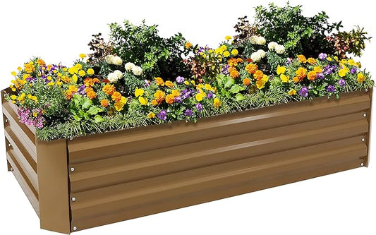 Sunnydaze 11.75" H Raised Metal Garden Bed - Galvanized Raised Garden Bed Outdoor for Vegetables and Flowers - Brown - 4' x 2' Rectangle