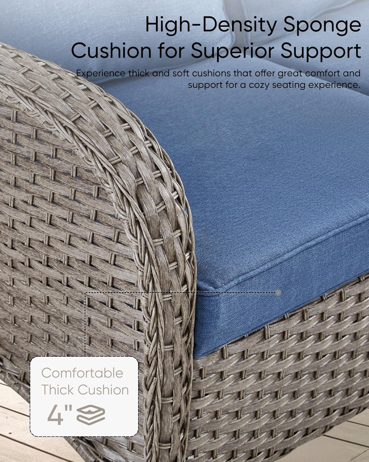 Outdoor Furniture-8 Piece Wicker Patio Furniture Set with Patio Swivel Chair Wicker Rattan Couch with Outdoor Rocking Chair Patio Conversation Set for Deck Lawn Porch Balcony Poolside-Grey/Blue