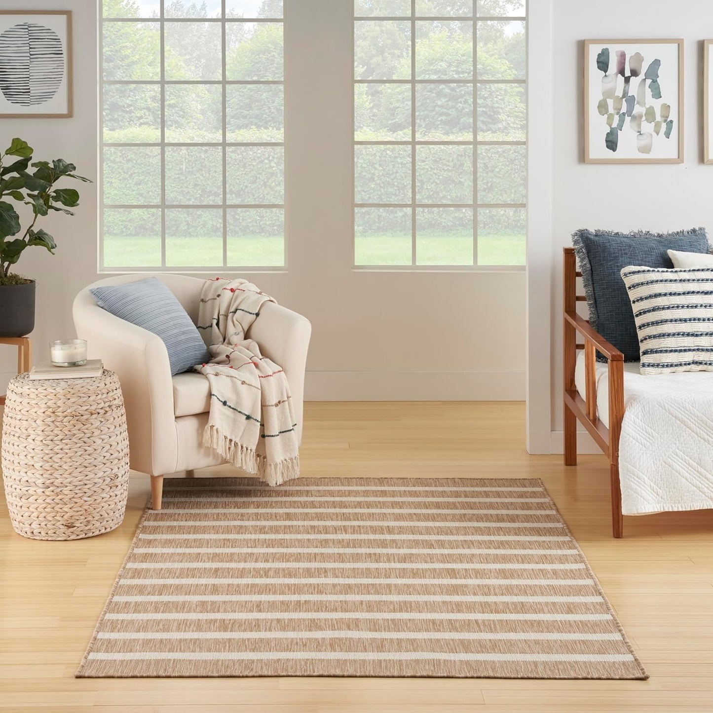 Nourison Home Positano Indoor/Outdoor Beige Ivory 7' x 10' Area Rug, Easy Cleaning, Non Shedding, Bed Room, Living Room, Dining Room, Deck, Backyard, Patio (7x10)