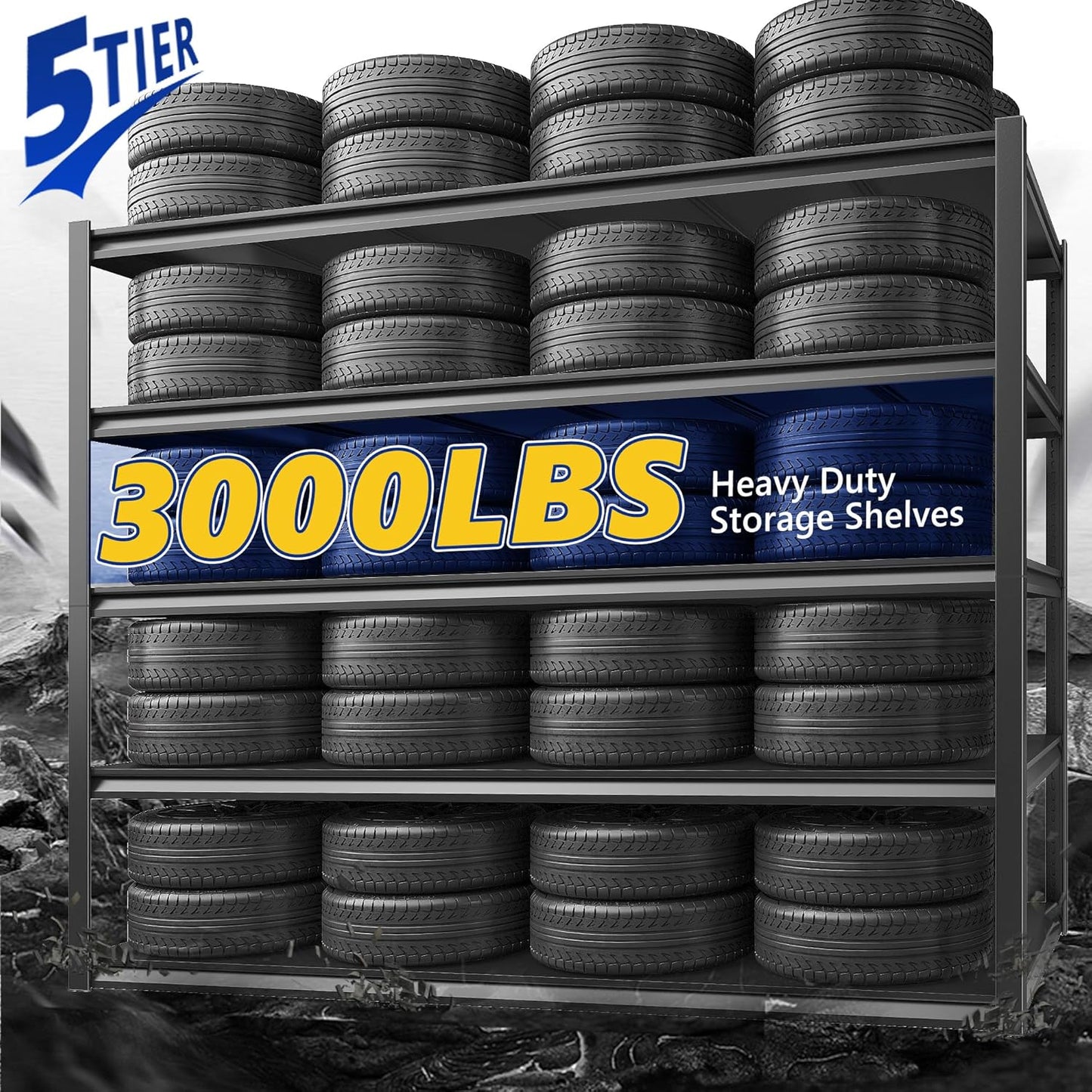 REIBII Garage Shelving 48.2" W Storage Shelves 3000LBS Heavy Duty Shelving Adjustable Metal Shelf Industrial 5 Tier Pantry Shelves for Basement Warehouse Supermarket 72.2"H x 24.2"D x 48.2"W, 2 Pack