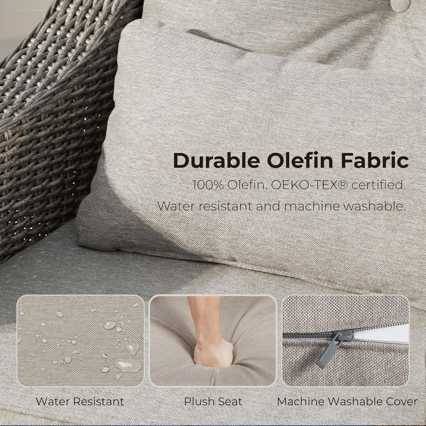 CHITA 2 Pieces Patio Wicker Furniture Set, Outdoor Rattan Bistro Set with Rocking Swivel Chair, Thickened Cushions and Ottoman