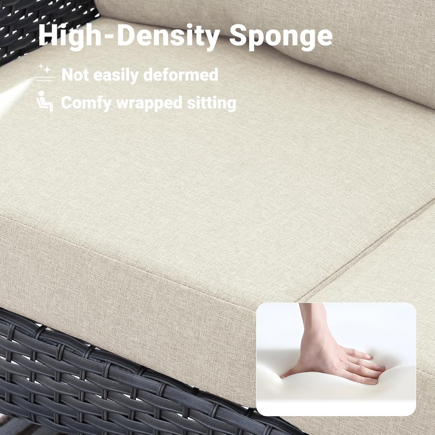 ovios 2 Pieces Patio Furniture Set, Outdoor Wicker Sofa with Glass Coffee Table, All Weather High Back Rattan Loveseat Couch 2 Seats with Comfy Cushions, Beige