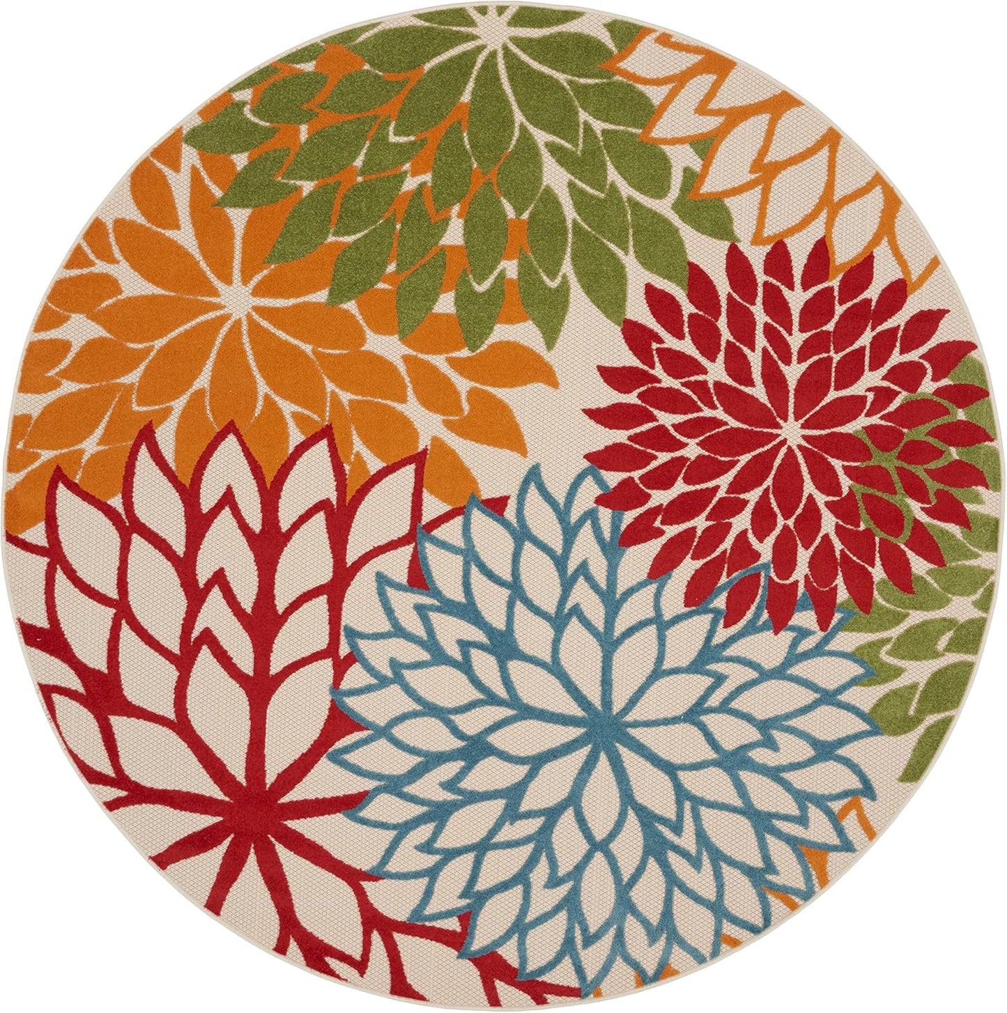 Nourison Home Aloha Indoor/Outdoor Green 7'10'' x Round Area-Rug, Tropical, Botanical, Easy Clean, Non Shedding, Bed Room, Living Room, Dining Room, Deck, Backyard, Patio (8 Round)