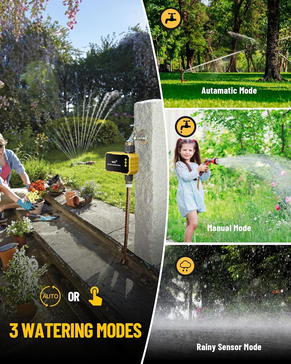 WiFi Water Timer with Brass Inlet No Need Gateway, Smart Hose Timer WiFi Sprinkler for Garden Hose, APP Remote Control Via 2.4Ghz WiFi Voice Control with Alexa and Google Assistant