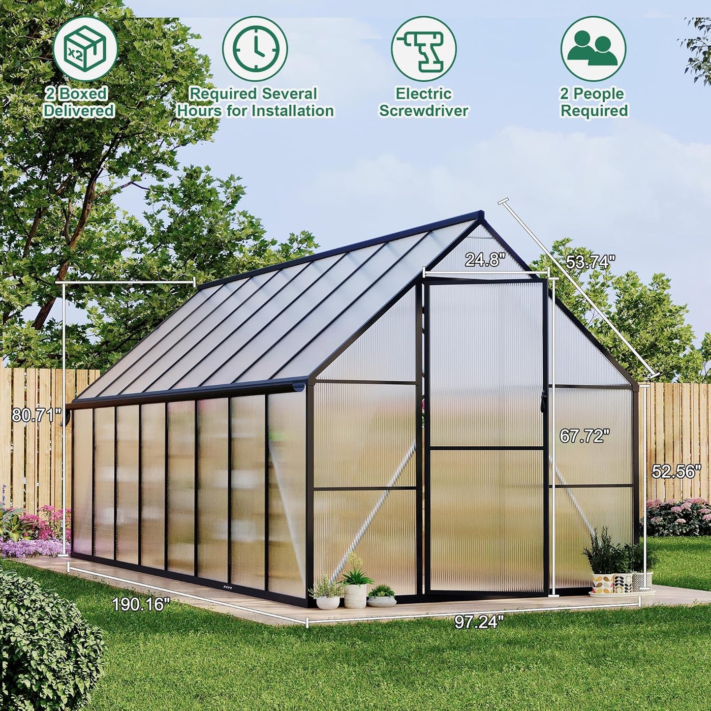 8'x16' Aluminum-Framed Polycarbonate Greenhouse, Heavy Duty Polycarbonate Greenhouse with Quick Setup Structure and Roof Vent, Large Enhanced Aluminum GreenhouseKit for Outdoors