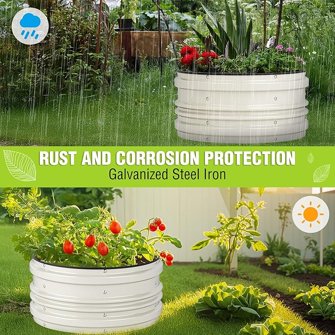 WORKPRO 3Pcs 2x2x1ft Galvanized Raised Garden Bed Set, Rust & Corrosion Protection, Easy Assembly, Safe Edge, Ideal for Vegetables & Flowers, White
