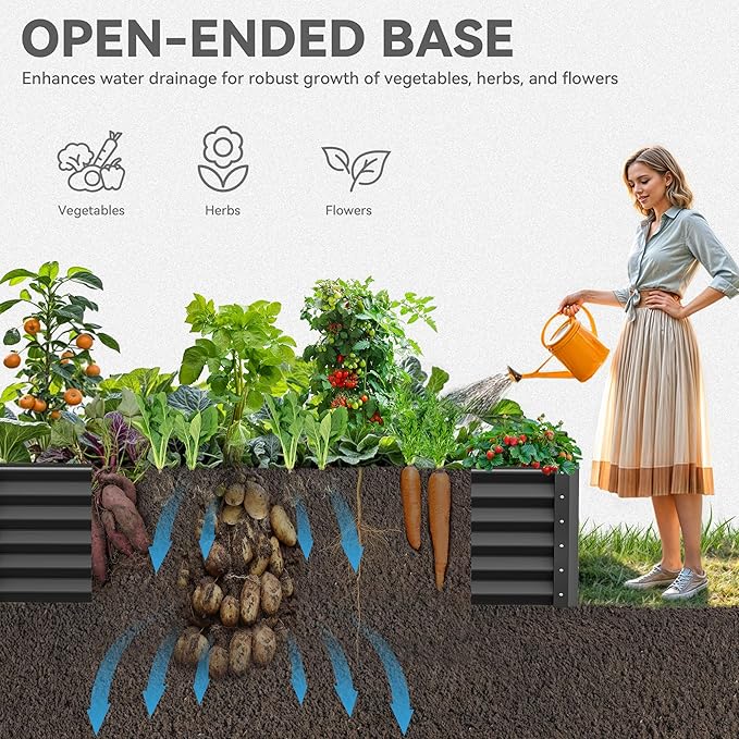 YITAHOME 6x3x1.5ft Large Raised Garden Bed Kit, Galvanized Metal Planter Box with Gloves, Ground Nails, Support Rod, Outdoor Above Ground Planters for Plants Vegetables Flowers, Black