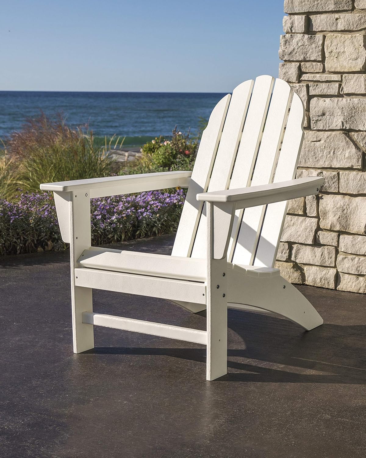 Polywood Vineyard Adirondack Chair - Black HDPE Outdoor Patio Furniture - Classic Design for Deck, Lawn, Garden, Beach, Pool, Fire Pit - Comfortable Wide Armrests