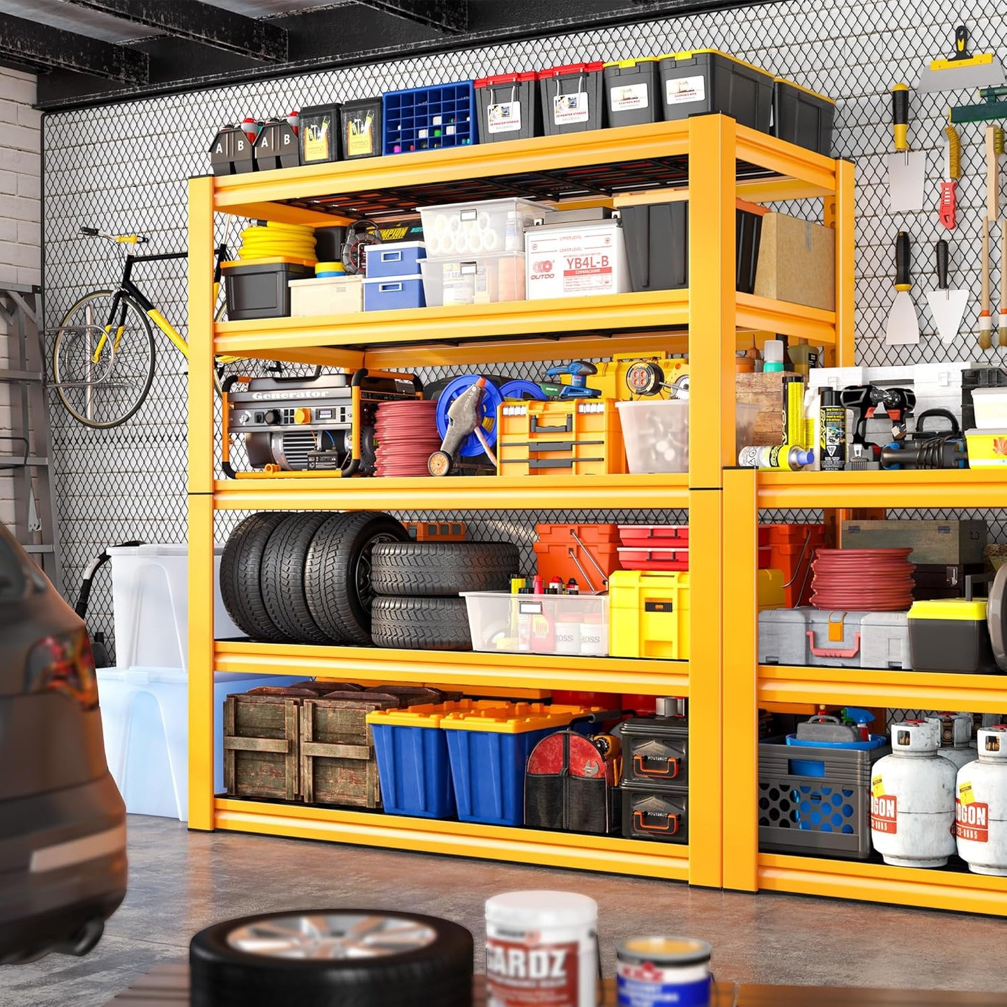 REIBII Garage Shelving Load 3000LBS, 5-Tier Storage Shelves, Adjustable Heavy Duty Metal Shelving Unit for Pantry, Basement, Warehouse, 72" H x 36" W x 16" D