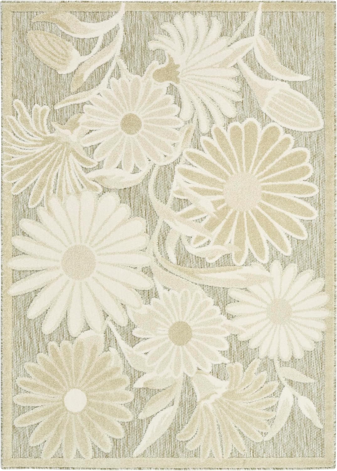 Nourison Aloha Ivory Sage 5'3" x 7'5" Area Rug - Easy Clean, Non Shedding, Bed Room, Living Room, Dining Room, Kitchen (5' x 8')