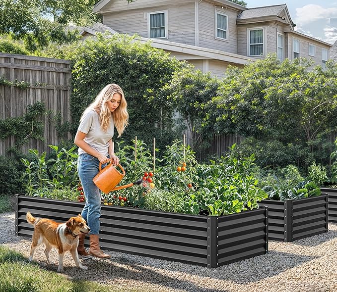 YITAHOME 6x3x1.5ft Large Raised Garden Bed Kit, Galvanized Metal Planter Box with Gloves, Ground Nails, Support Rod, Outdoor Above Ground Planters for Plants Vegetables Flowers, Black