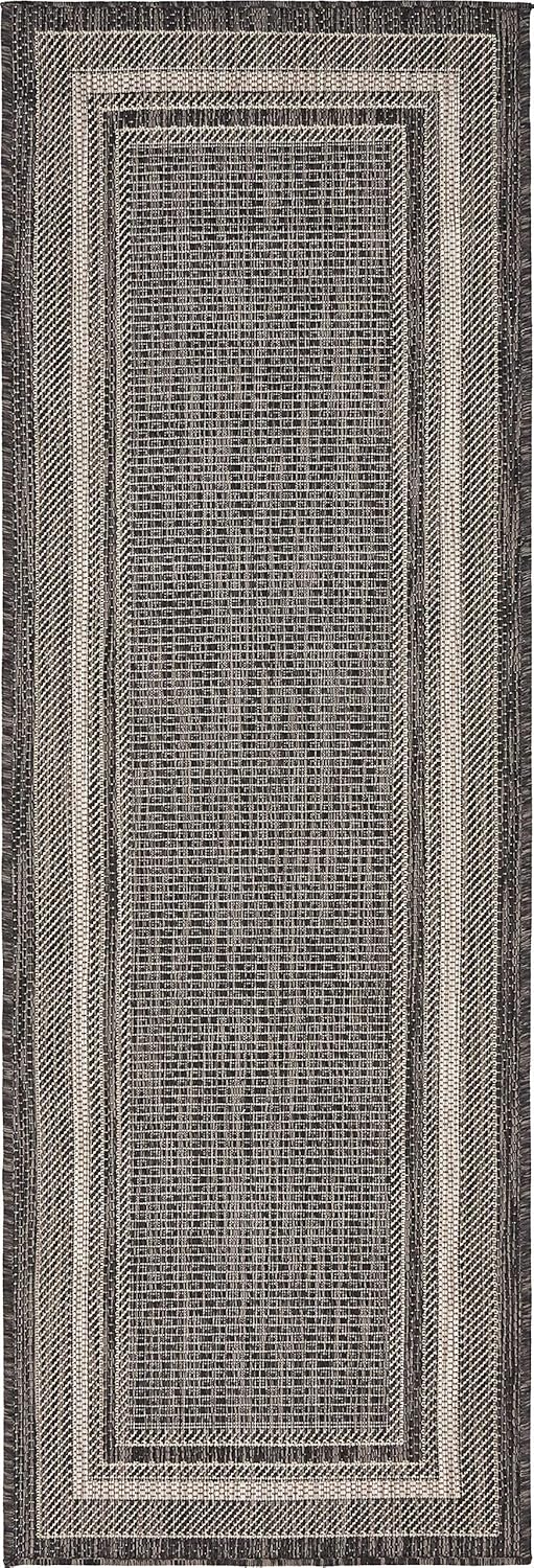 Unique Loom Outdoor Border Collection Area Rug - Soft Border (2' x 6' 1" Runner, Black/ Ivory)
