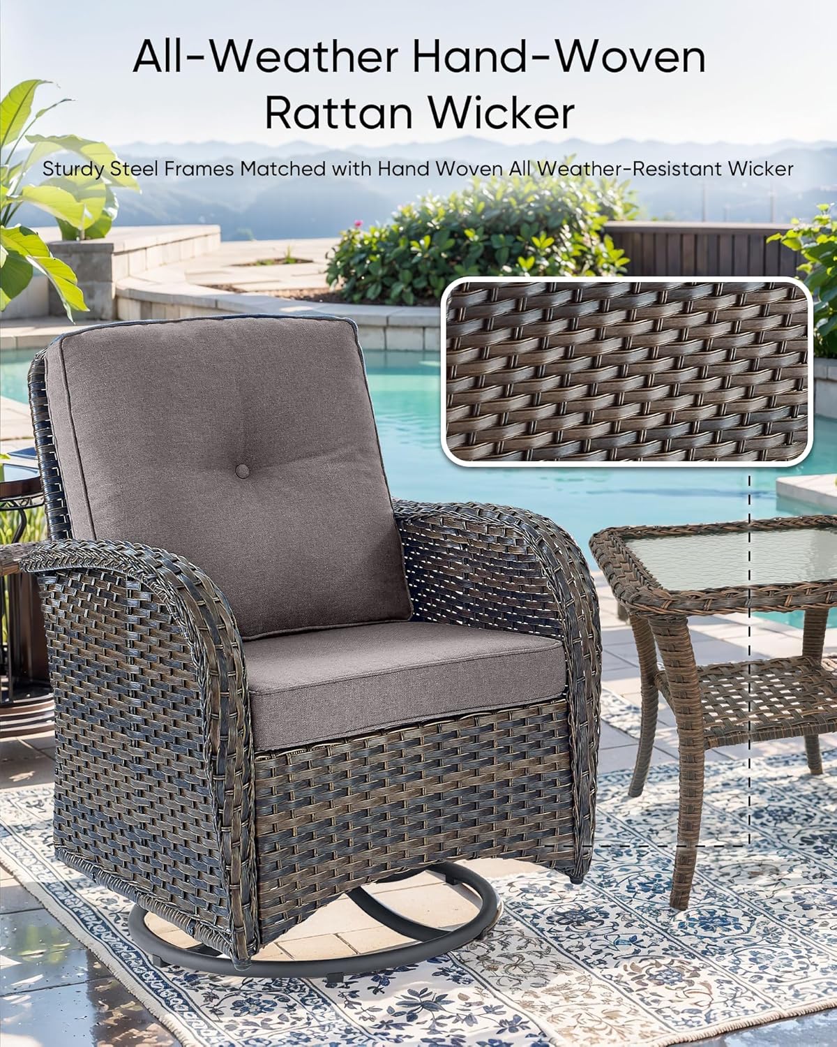 HUMMUH Outdoor Patio Furniture Set,L-Shaped Sectional Couches with Swivel Patio Chairs,Wicker Conversation Set for Deck,Backyard,Porch,Garden