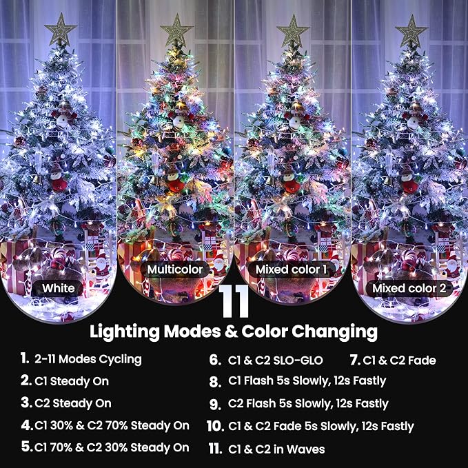 Color Changing 75ft 200 LED White & Multicolor Christmas String Lights with Remote, 11 Modes Twinkle Lights Waterproof for Christmas Party, Garden, Holiday, Xmas Tree Decor