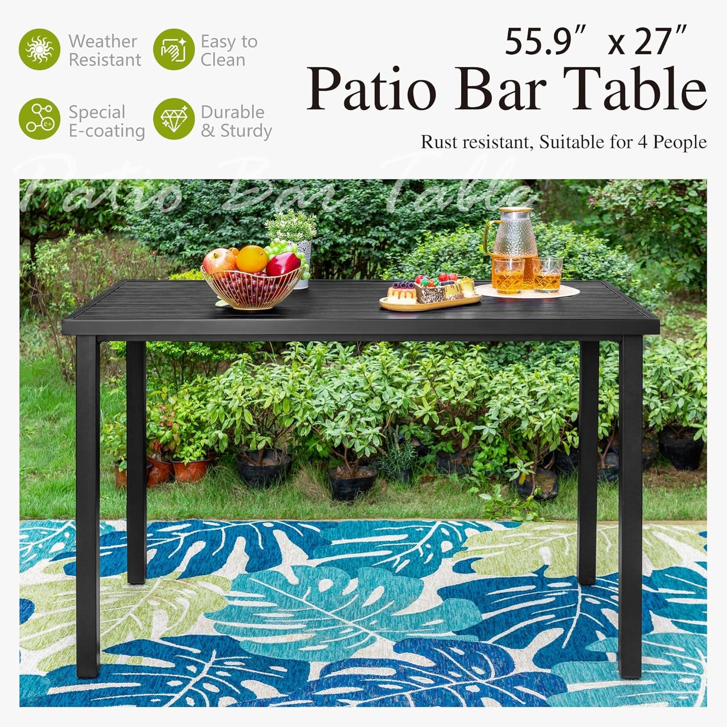 Sophia & William Outdoor Bar Set, Patio Bar Table and Chairs Set, Counter Height Patio Set - 4 x Swivel Bar Chairs, 1 x Rectangular Bar Table for Porch, Yard, Garden, Balcony, Deck