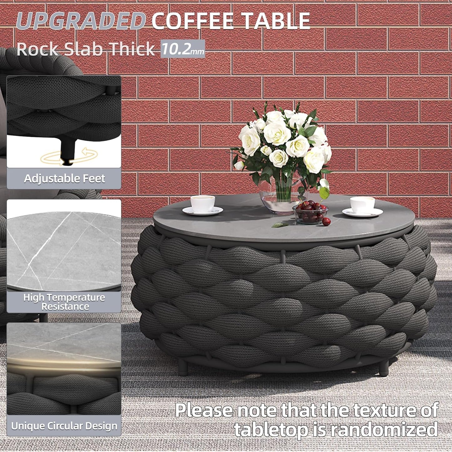 TWT 3 Pieces Aluminum Patio Furniture Set, Hand Woven Polyester Rope Modern Outdoor Set w/Washable Cushion Conversation Sofa Set Apartment Furniture for Poolside Balcony (Dark Grey)