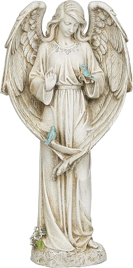Joseph's Studio by Roman - Angel with Two Birds Statue, 20" H, Garden Collection, Resin and Stone, Decorative, Religious Gift, Home Outdoor and Indoor Decor, Durable, Long Lasting