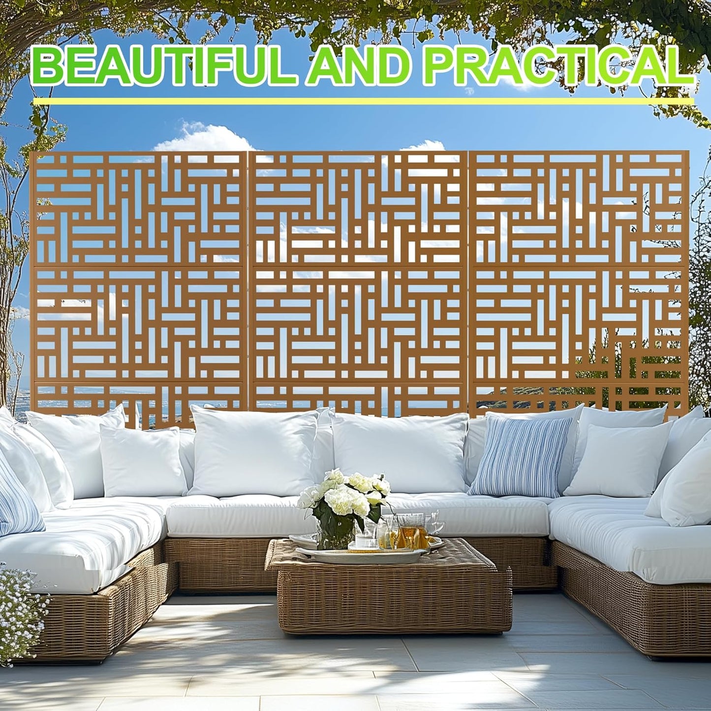 Outdoor Privacy Screen,72" H×47" W Metal Privacy Screen, Freestanding Privacy Fence Panels for Patio