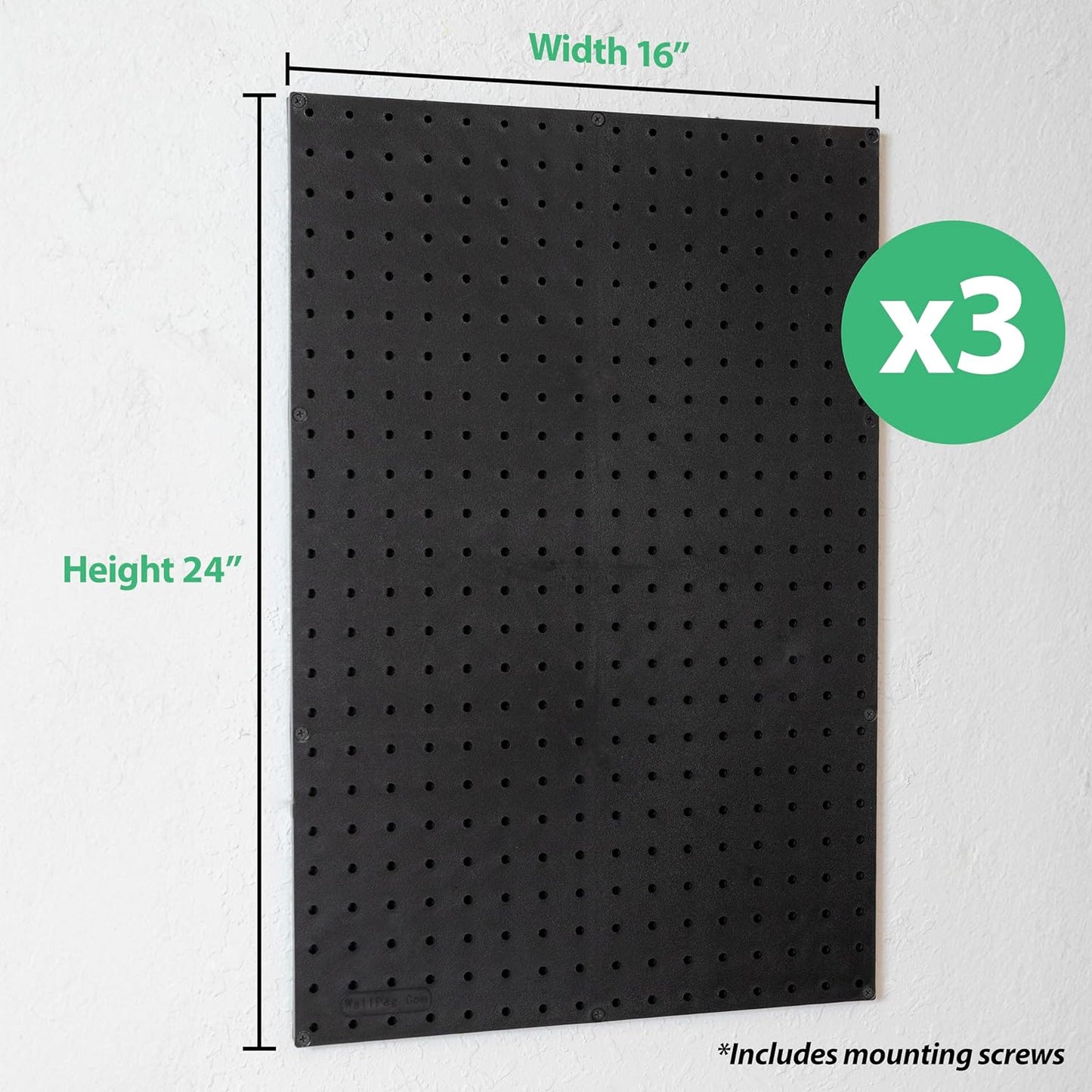 WallPeg Pegboard Kit - 3 ea. 24"x16" Black Peg Boards Panels - Made in USA