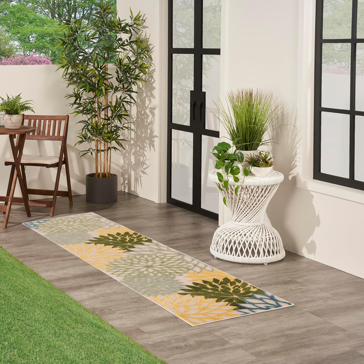 Nourison Home Aloha Indoor/Outdoor Green Multicolor 2' x 6' Area Rug, Easy Cleaning, Non-Shedding, Bed Room, Living Room, Dining Room, Backyard, Patio, Deck (2x6)