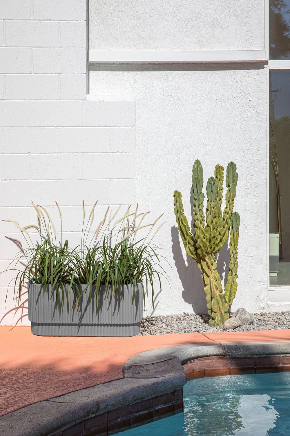 Veradek Demi Series Long Planter for Porch, Patio, Backyard | Durable Plastic-Stone Composite Material | Modern Décor for Shrubs, Flowers