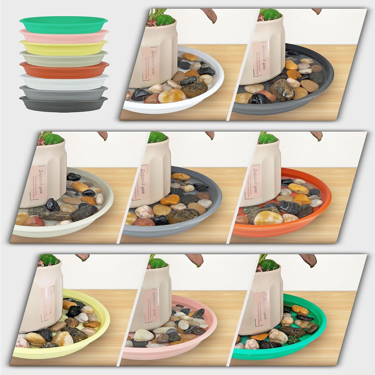 12Pcs Colourful Plant Saucer, 6 8 10 Inch Durable Plastic Plant Tray, Round Plant Pot Saucers, Drip Tray for Indoor and Outdoor Garden, Yellow