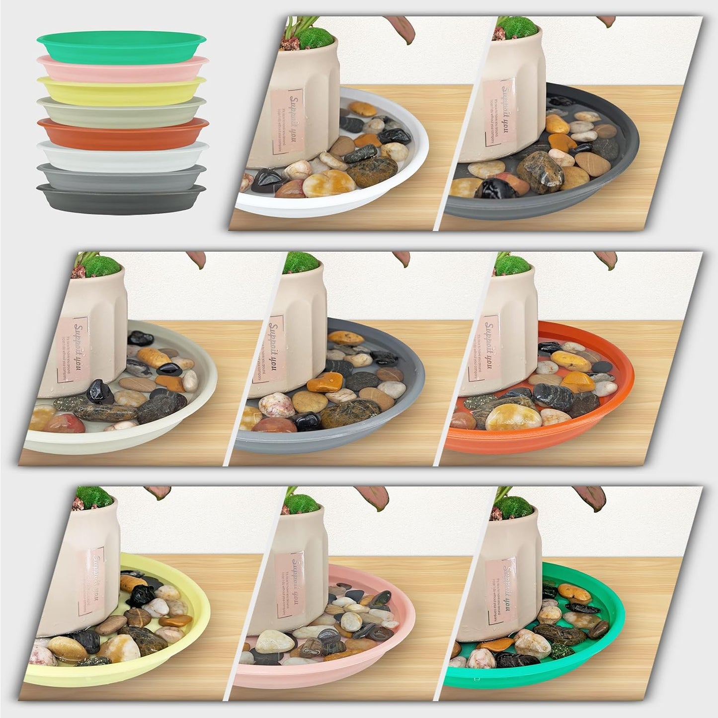 12Pcs Colourful Plant Saucer, 6 8 10 Inch Durable Plastic Plant Tray, Round Plant Pot Saucers, Drip Tray for Indoor and Outdoor Garden, Pink