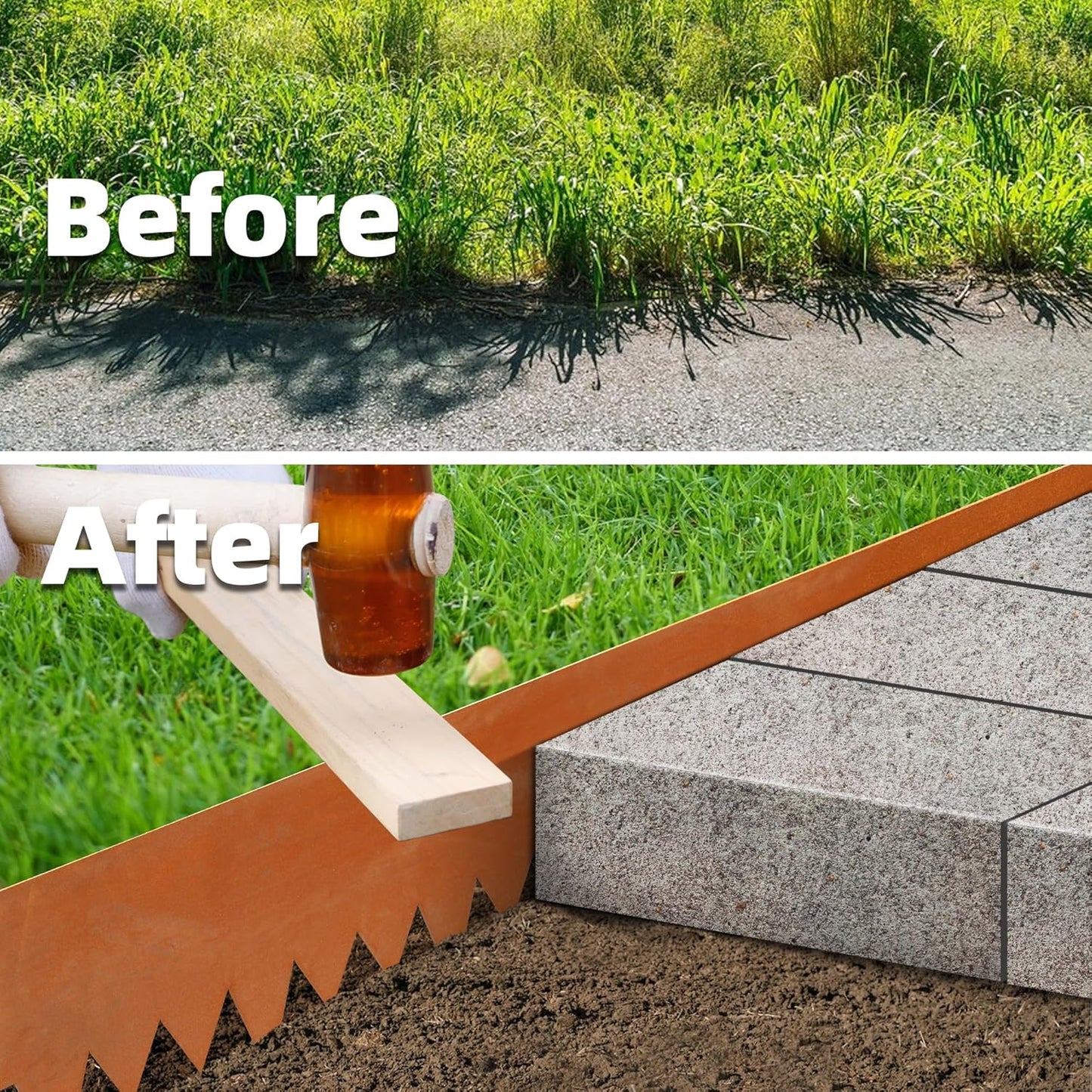 Solution4Patio 6-Pack Corten Steel Garden Landscape Edging with 7X Clips, 8" H Hammer-in Heavy Duty Bendable Metal Pre-Rusted Border Edging Strips for Lawn, Yard (20ft Total)