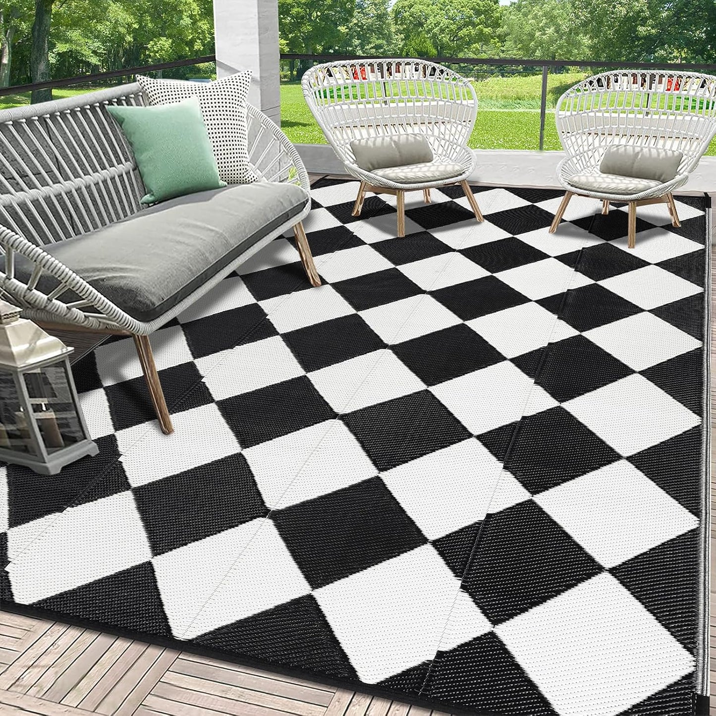 HEBE Outdoor Rug Waterproof 6x9, Reversible Plastic Straw Rug RV Camping Rug, Indoor Outdoor Patio Mat Clearance, Outside Carpet for Porch,Deck,Camper,Balcony,Backyard,Picnic