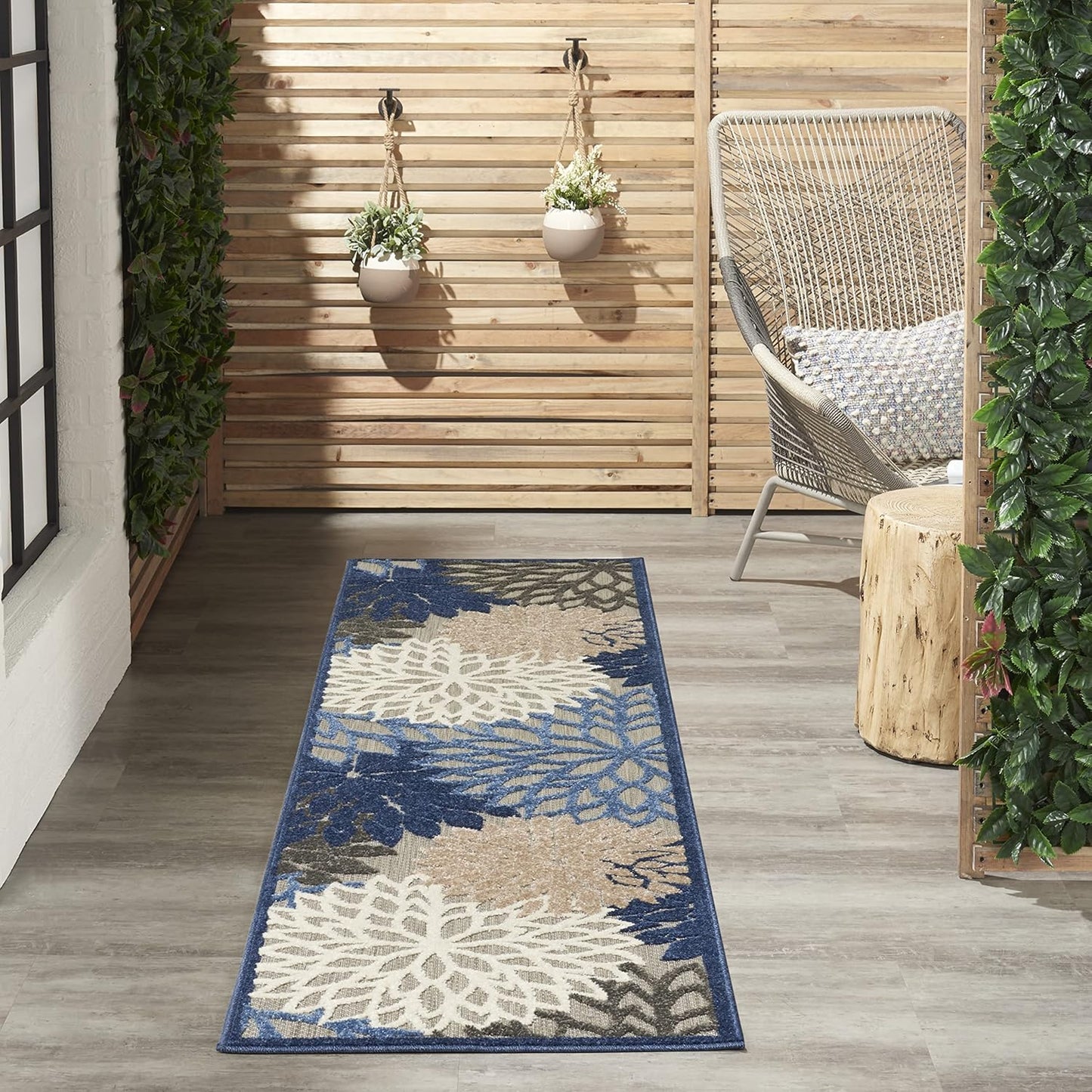 Nourison Aloha Indoor/Outdoor Blue/Multicolor 2' x 6' Area Rug, Tropical, Botanical, Easy Cleaning, Non Shedding, Bed Room, Living Room, Dining Room, Deck, Backyard, Patio (2x6)