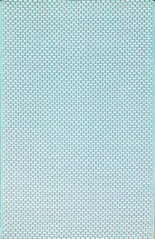 Mad Mats Geometric Outdoor Rug, Reversible Plastic Mat (6' x 9', Basket Weave - Sand/Aqua)