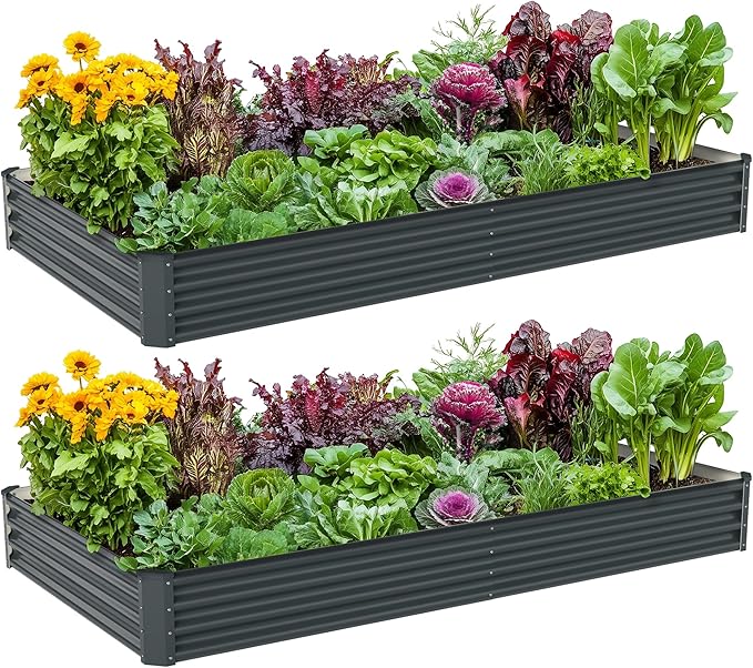 2PCS 8x4x1ft Raised Garden Bed-Outdoor Galvanized Planter Box for Vegetables, Fruits,Herbs, Flowers, Metal Raised Garden Bed kit-Grey