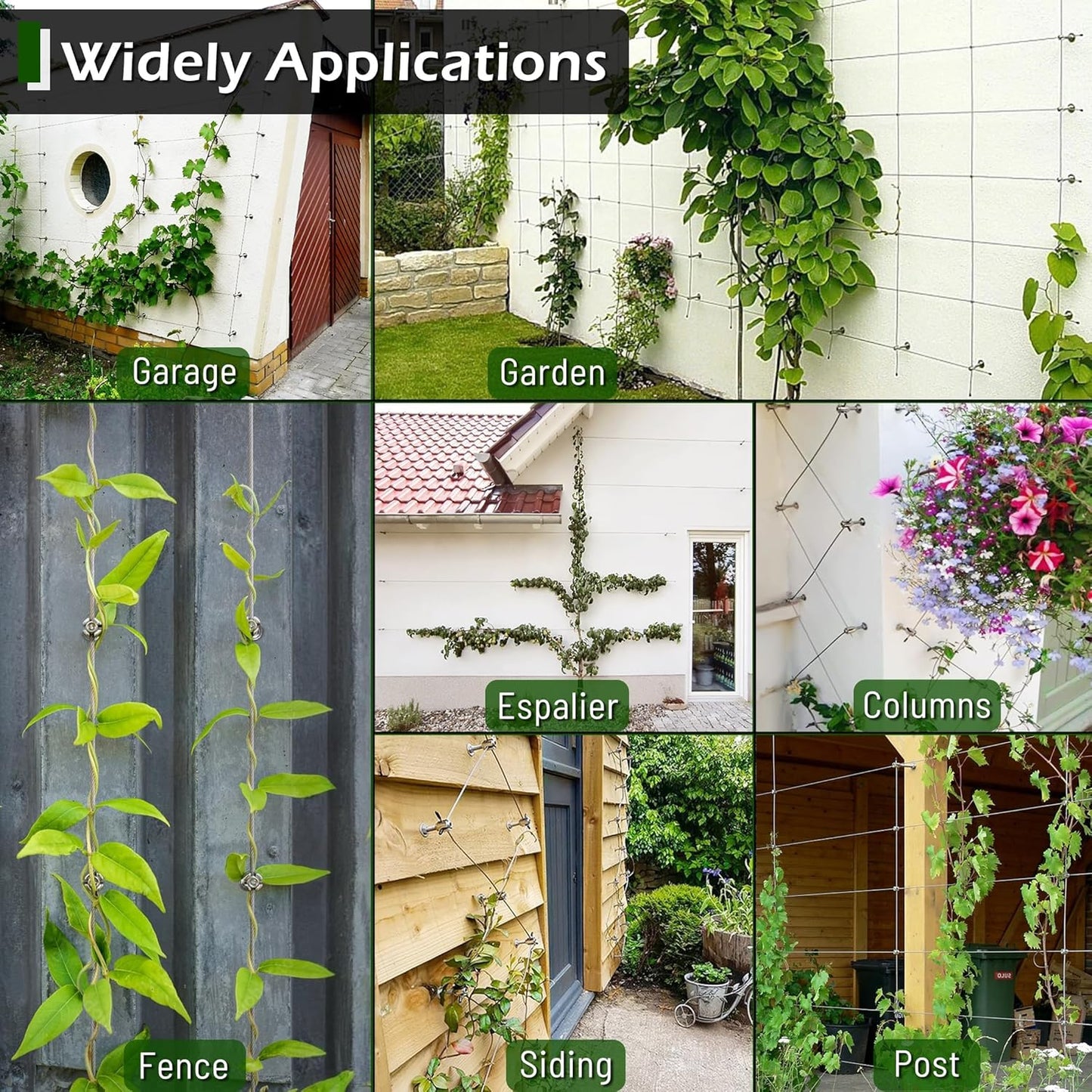 Wire Trellis for Climbing Plants Outdoor, 30-Set Wall Trellis Kit for 5/64"(2mm) Wire Ropes, T316 Espalier System for Fence and Garden DIY Projects (Hubs Only, Without Cable)