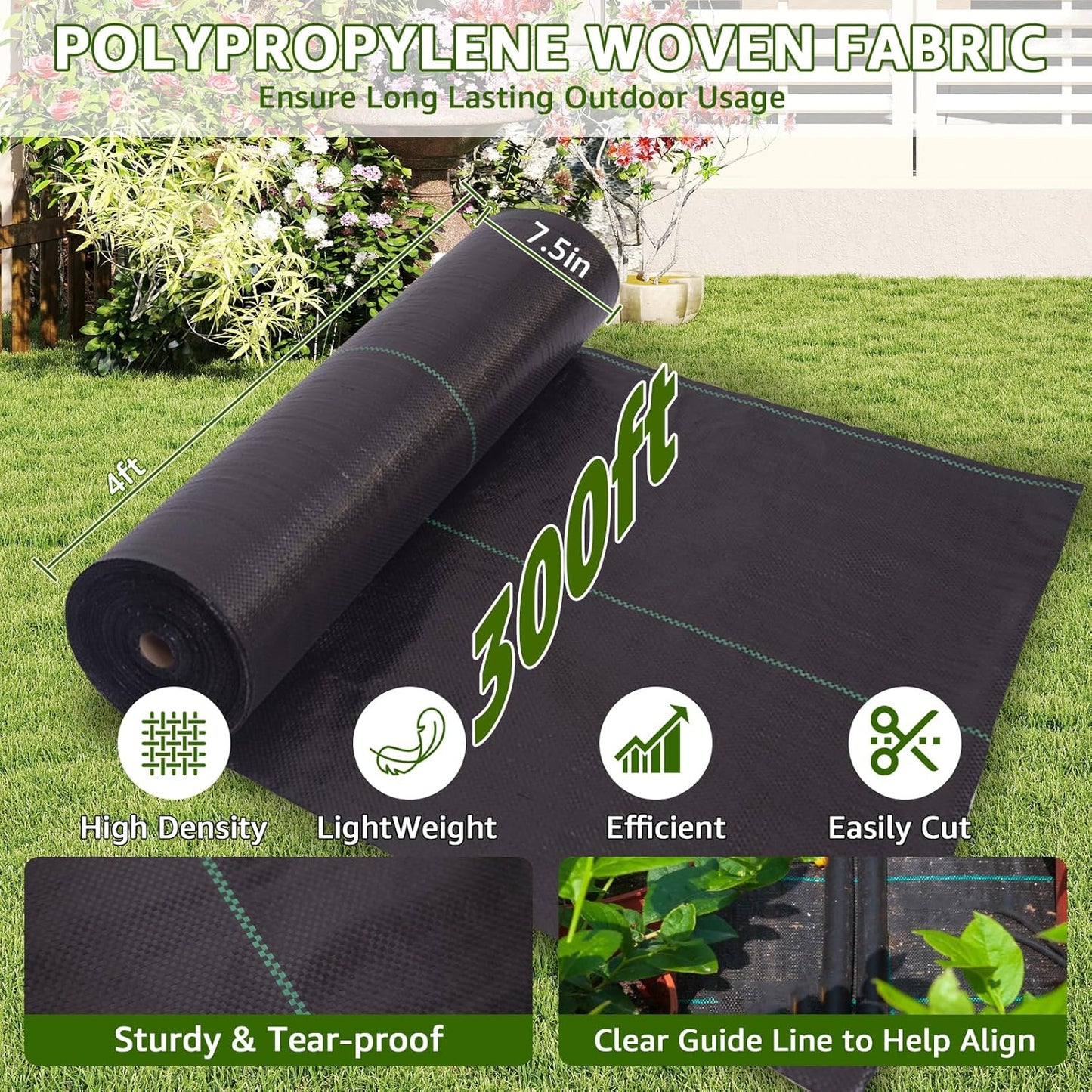 Heavy Duty Weed Barrier, 3.2oz Black Weed Blocker Fabric, Garden Fabric Weed Barrier, Weed Control Fabric Ground Cover, Landscape Fabric for Road, Gardening Mat (4FT*300FT)