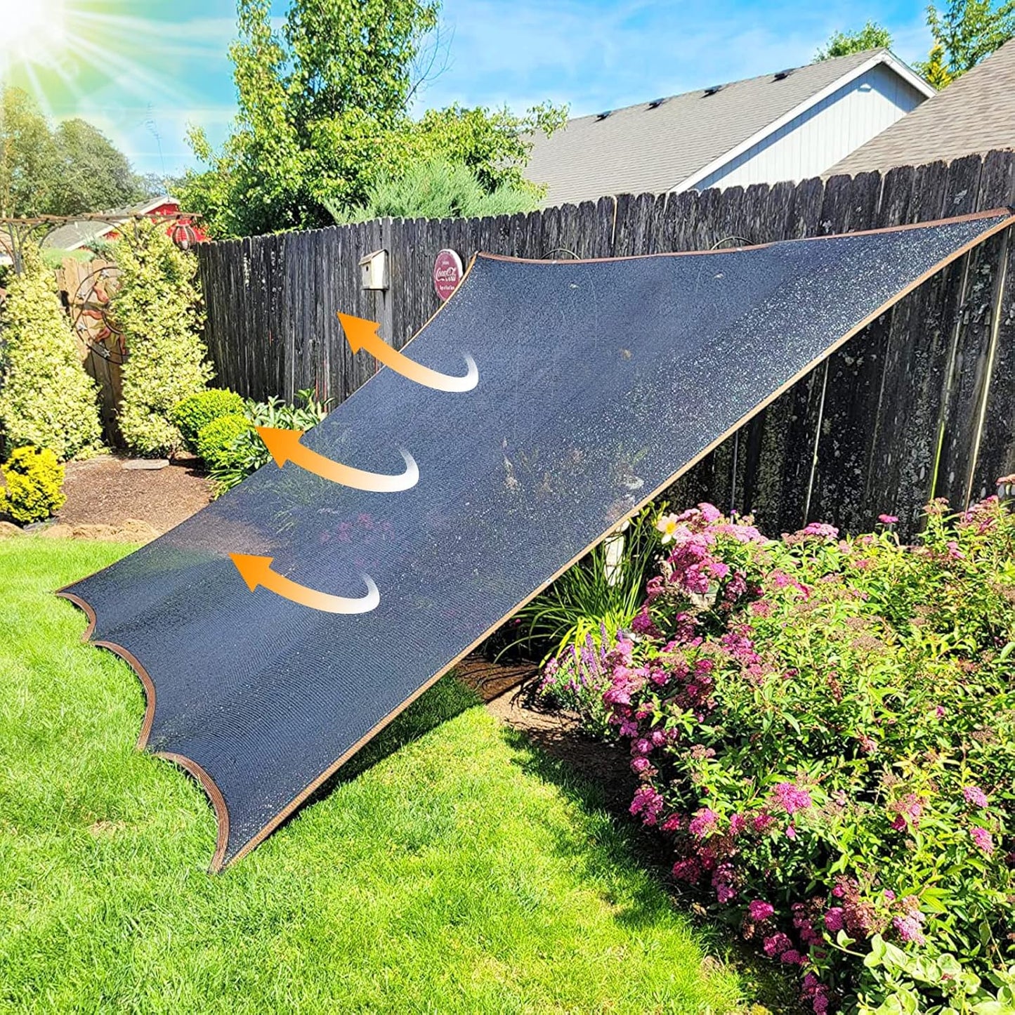 QLOFEI 60-70% Shade Cloth with Grommets, Sunblock Shade Sail Mesh Tarp for Plant Greenhouse, Easy to Hang Neting Cover for Patio Kennel Chicken Coop Lawn Garden, 6x8 FT