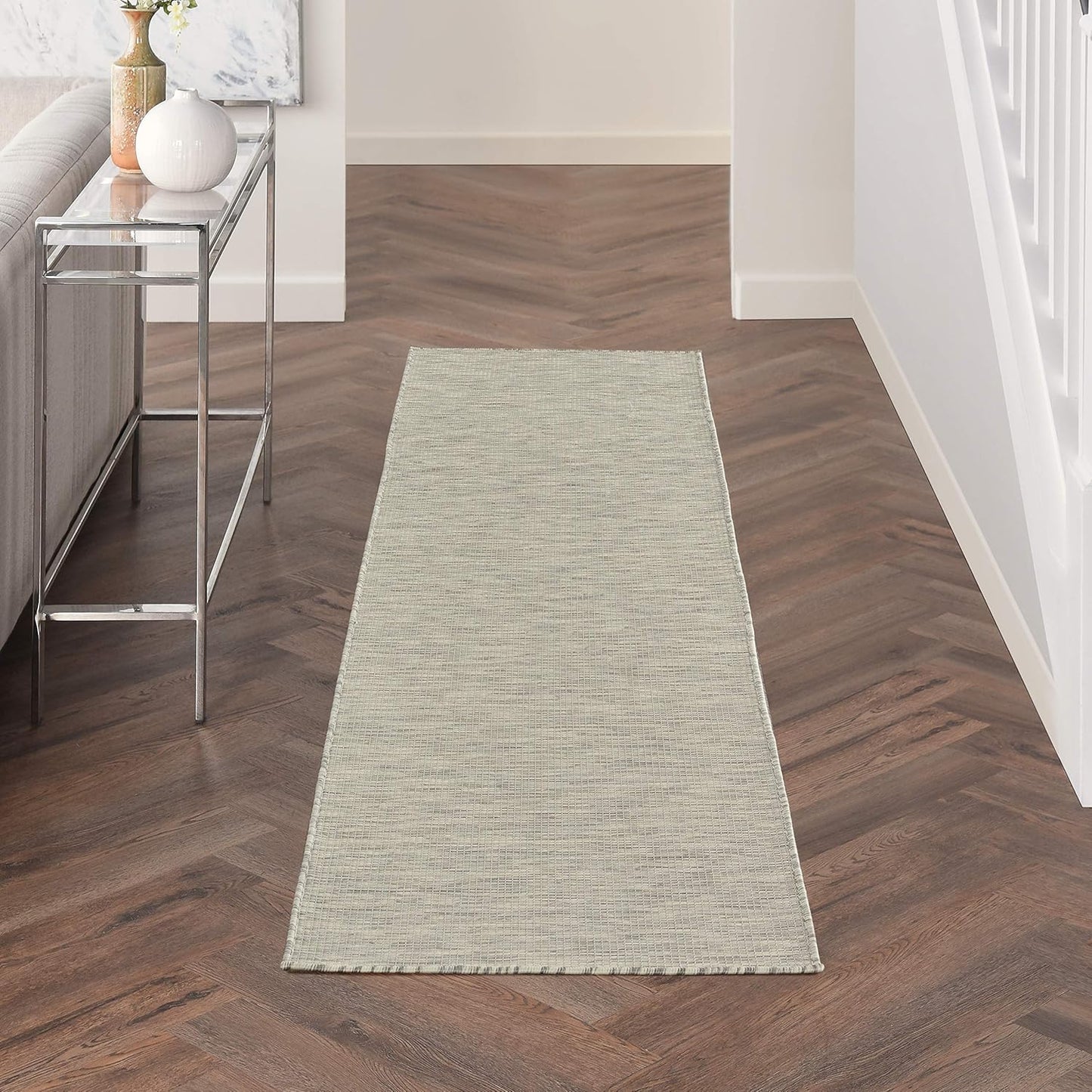 Nourison Positano Indoor/Outdoor Light Grey 2'2" x 8' Area Rug, Easy Cleaning, Non Shedding, Bed Room, Living Room, Dining Room, Backyard, Deck, Patio (2x8)