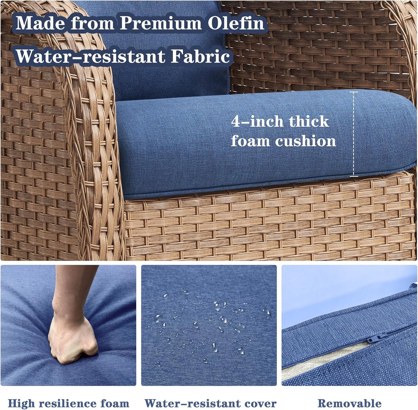 5 Pieces Patio Furniture Sets Wicker Outdoor Furniture, Rattan Patio Swivel Glider Chairs with 2 Ottoman and Glass Side Table, Yellow