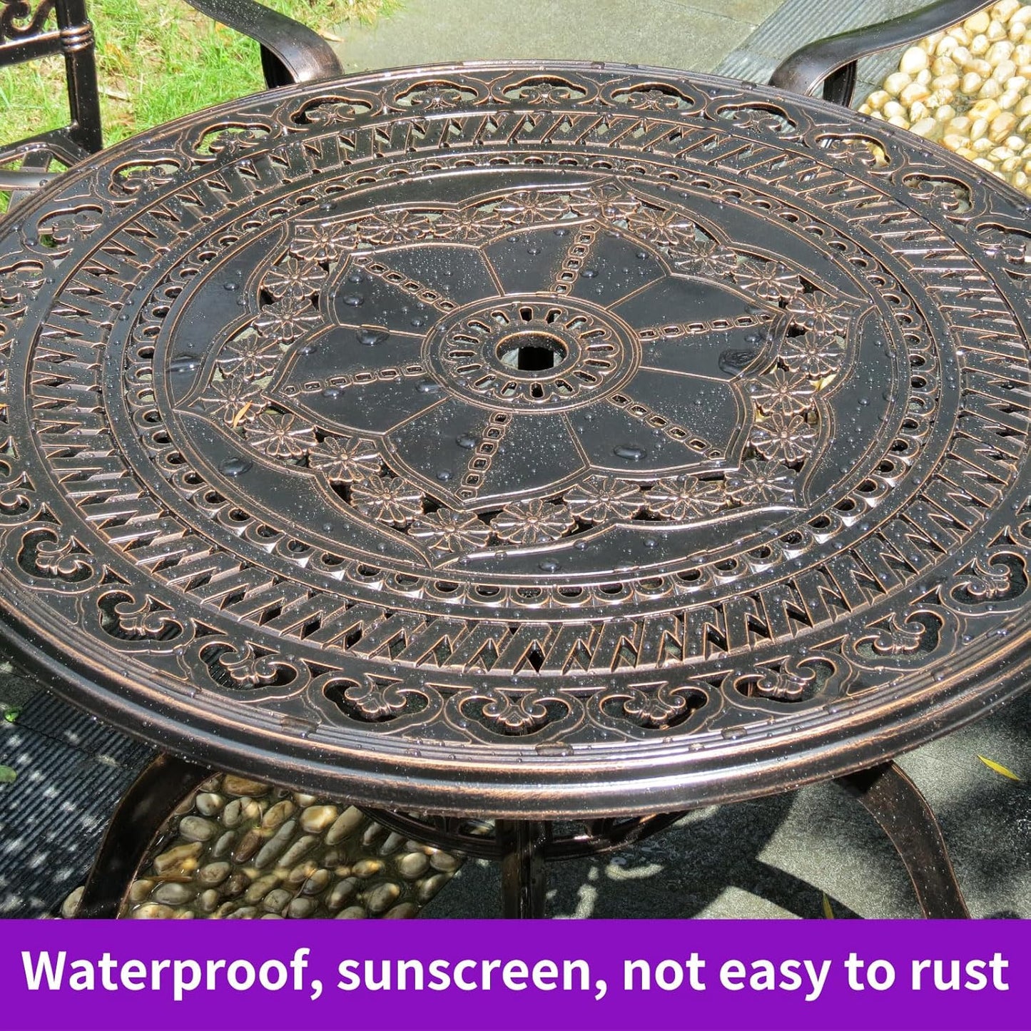 Outdoor Table Cast Aluminum Square Patio Table with Umbrella Hole All Weather Outdoor Dining Tables for Lawn Garden Backyard (90 * 90cm Woven Square Tables)