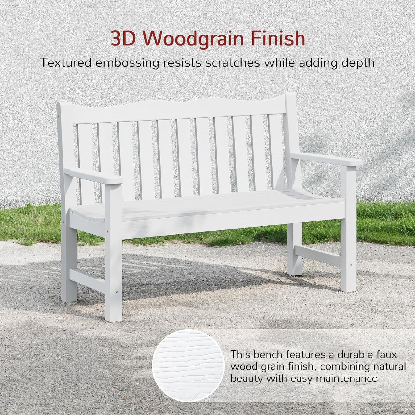Stoog Garden Bench, 2-Person White Outdoor Bench, All-Weather HIPS Patio Bench with 800 lbs Weight Capacity, Never Rot or Fade, for Garden, Porch, Backyard and Park, White