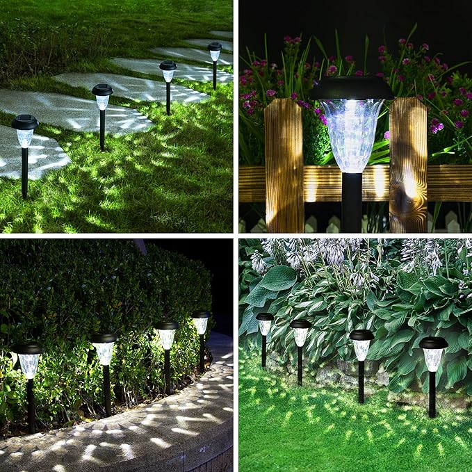 GIGALUMI 12 Pack Solar Lights Outdoor Waterproof, Cool White Pathway Lights Solar Powered, Landscape Lighting, Solar Garden Lights for Decor, Patio, Garden, Yard, Pathways, Walkways