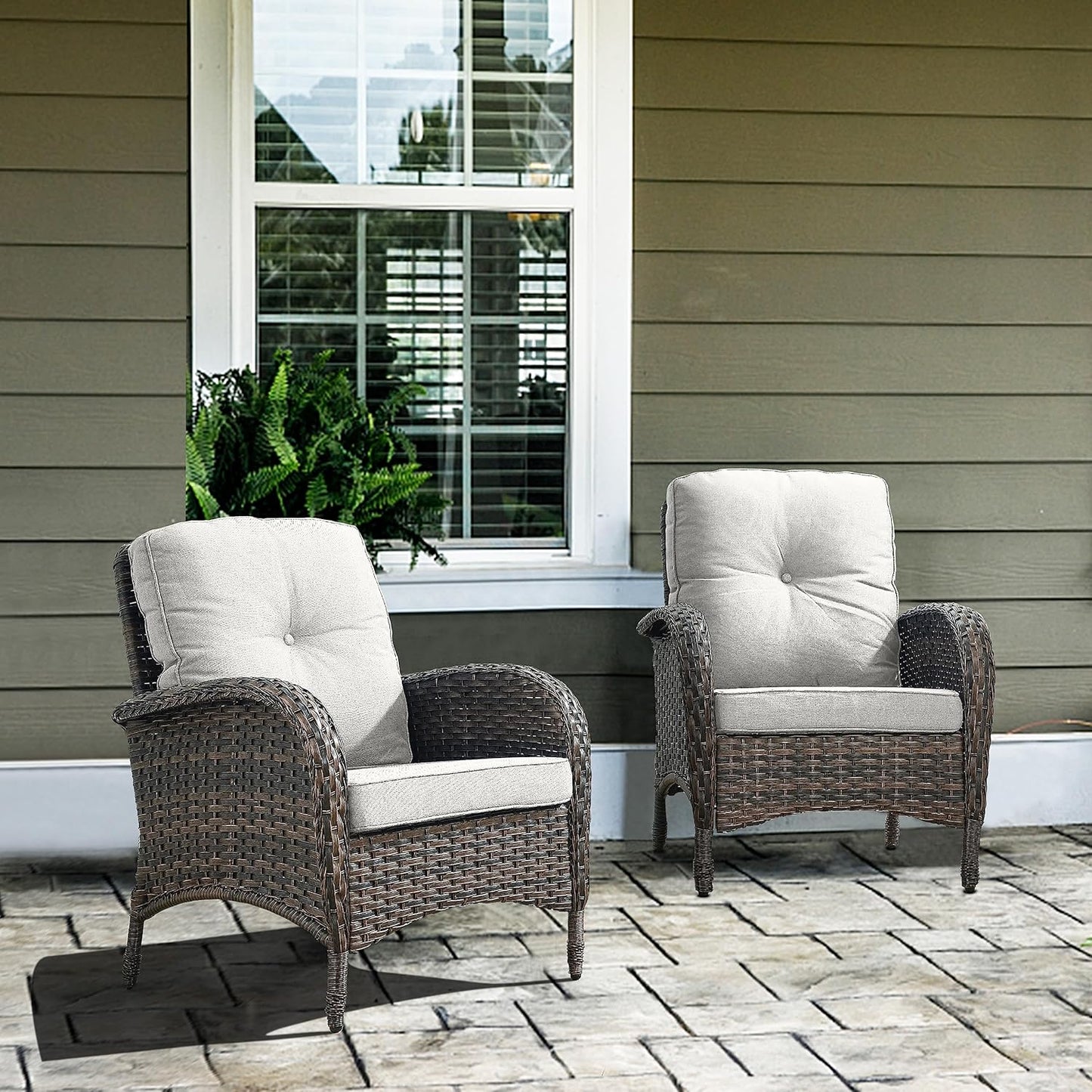 7 Piece Outdoor Patio Wicker Furniture Sets with Swivel Rocker Chairs, Rattan Loveseat Conversation Sets for Patio Deck Backyard Poolside, Beige Cushion