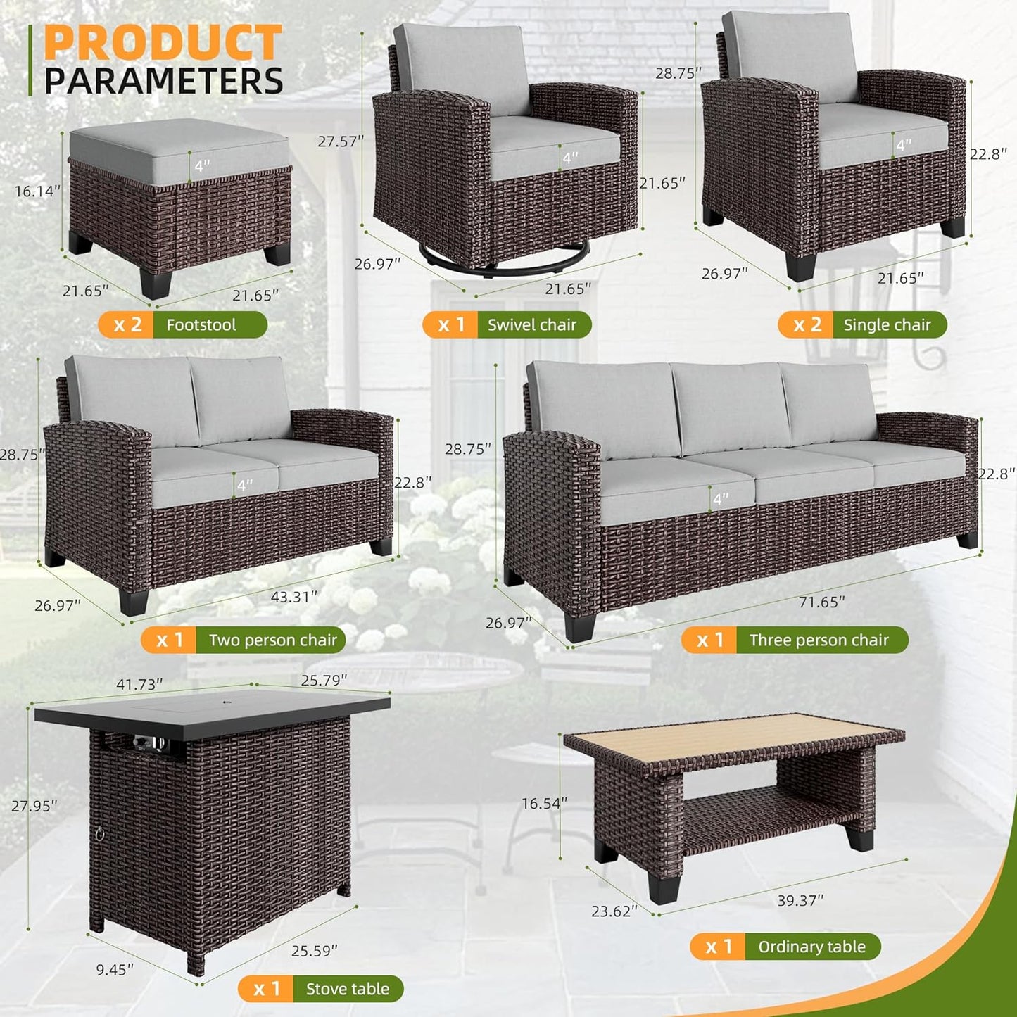 Outdoor Patio Sectional Sofa Set, 5-Piece Rattan Furniture, Patio Conversation Sets with Sofa, Ottomans for Seats 4, Light Grey