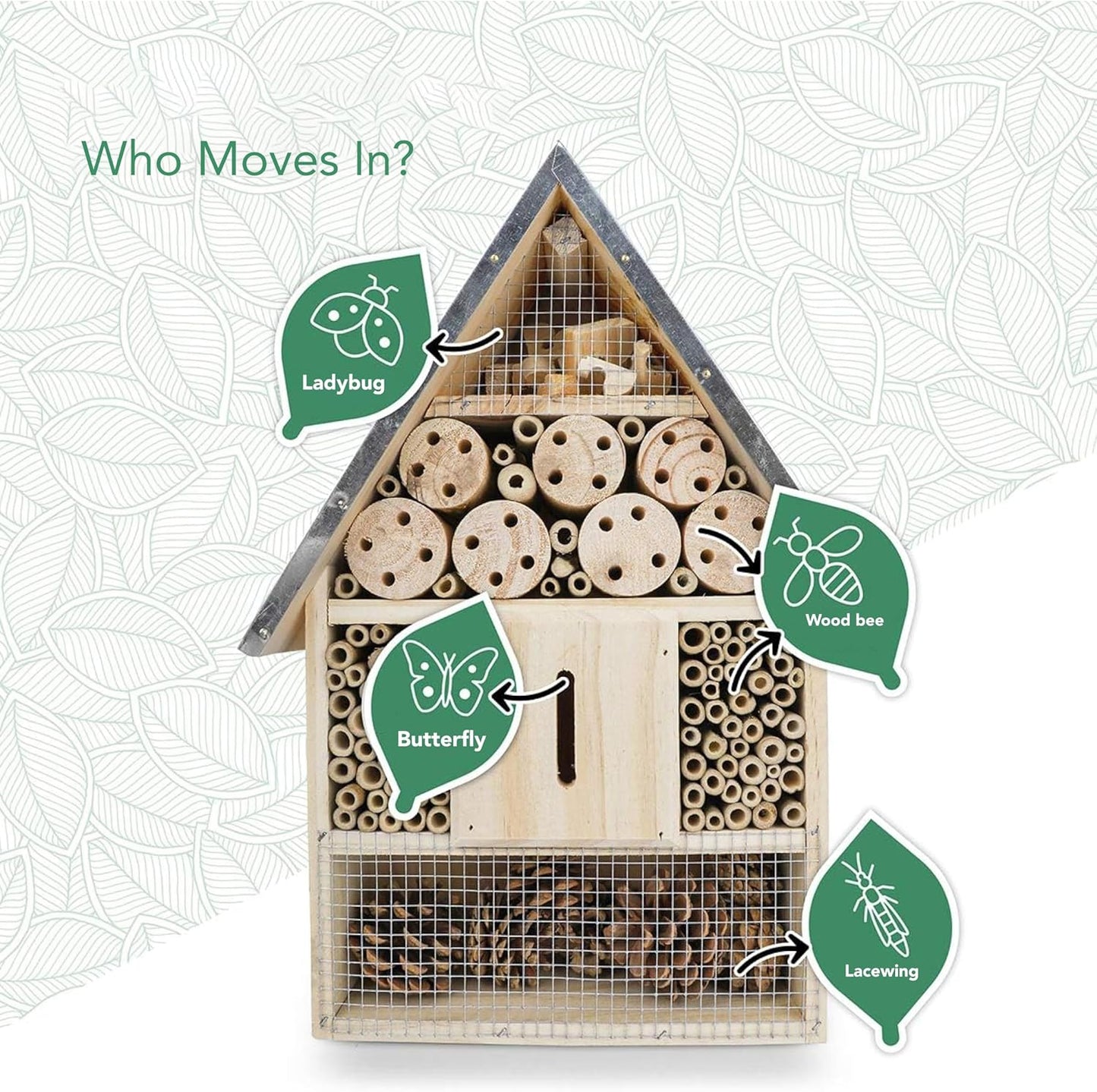Premium Weatherproof Insect Hotel - Durable Bug House, Bee Home Box for Garden - Ideal Habitat for Bees, Ladybirds, Butterflies - Enhance Biodiversity & Eco-Balance