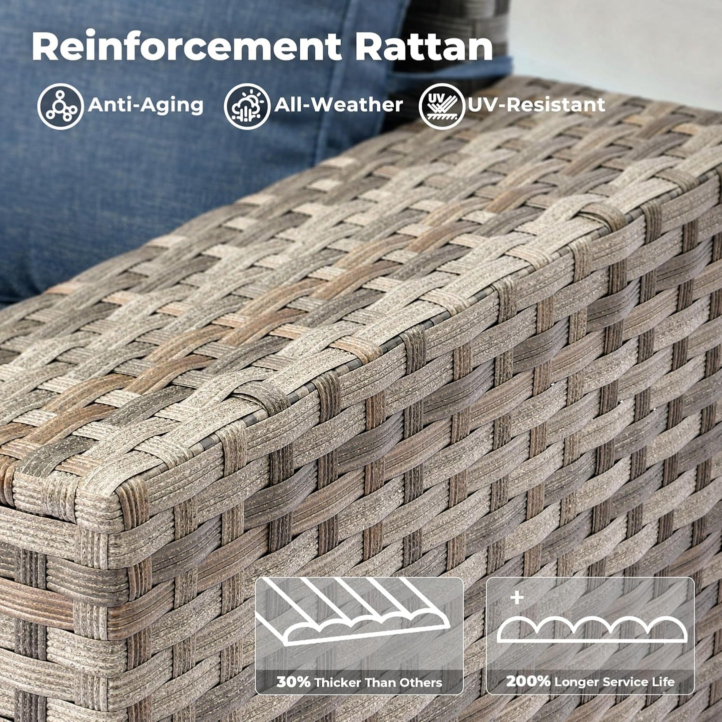 ovios 9 Pieces Patio Furniture Set, Outdoor Wicker Sectional Sofa with 30" Fire Pit Table Swivel Chair, Modern Modular Deep Seat Rattan Couch Conversation Sets, Denim Blue