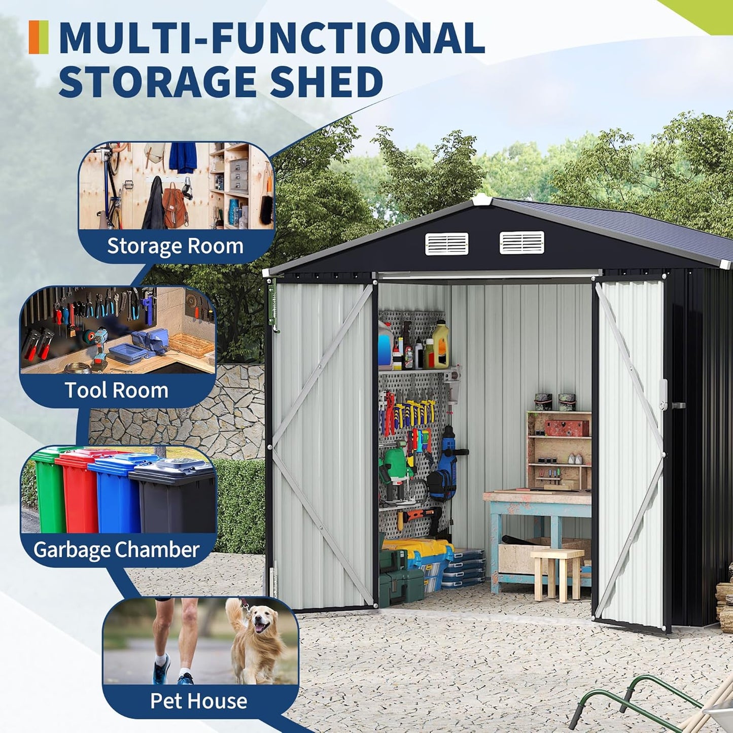 8x10 FT Metal Storage Sheds Outdoor, Metal Yard Sheds MetalGarden Shed Kit, MetalTool Shed with Lockable Door, Utility Buildings with Air Vent for Backyard Garden Patio Lawn