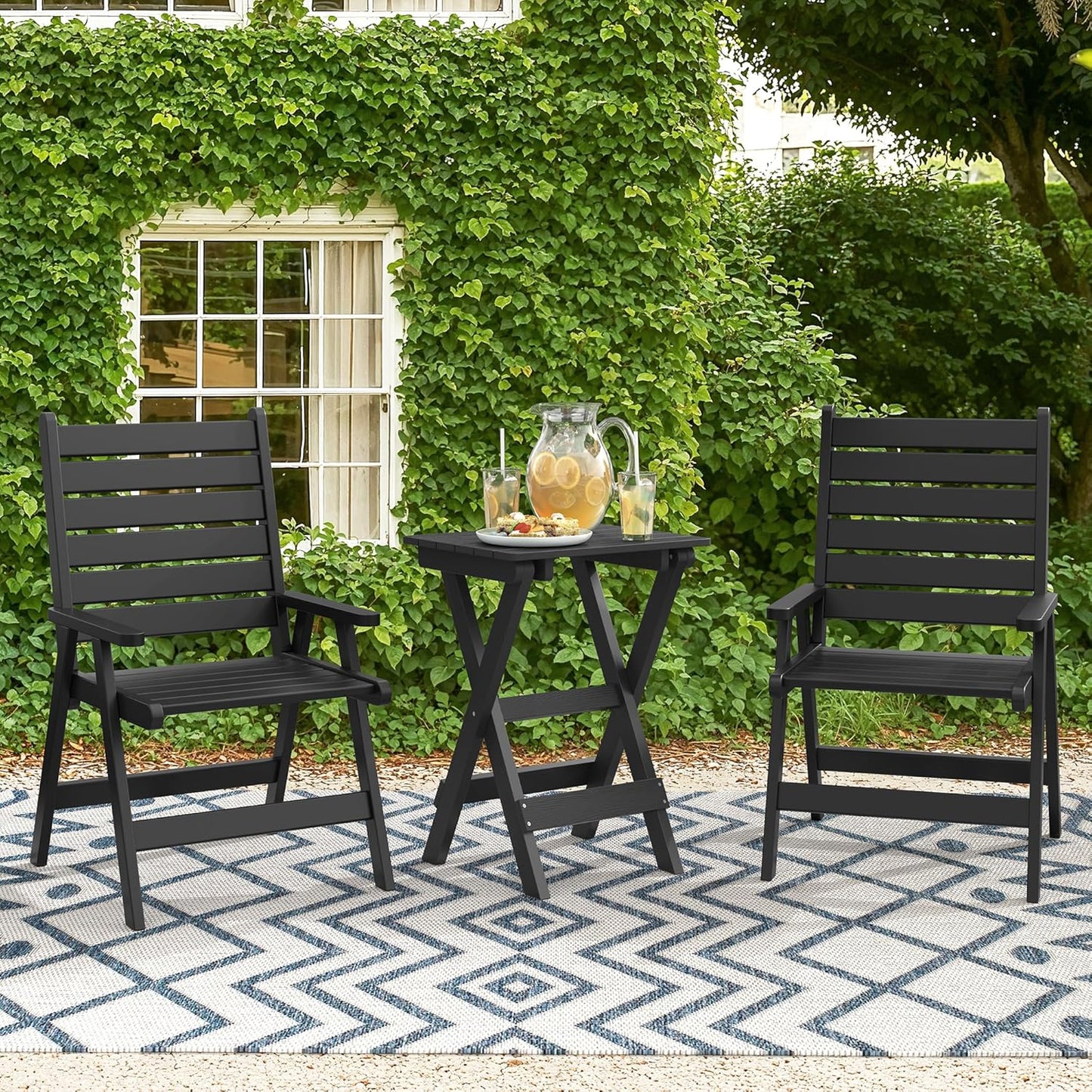 LUE BONA 27 inch Folding Side Table, HDPS Outside End Table for Patio, Porch, Deck, Pool, Weather Resistant, Black