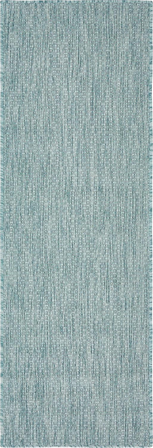 Unique Loom Collection Casual Transitional Solid Heathered Indoor/Outdoor Flatweave Area Rug (2' x 6' 1" Runner, Aquamarine/Ivory)